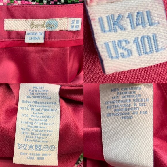 Boden Notre Dame Skirt 10L Pink Green Tweed Wool Blend Pencil Knee Length Career - Picture 5 of 12
